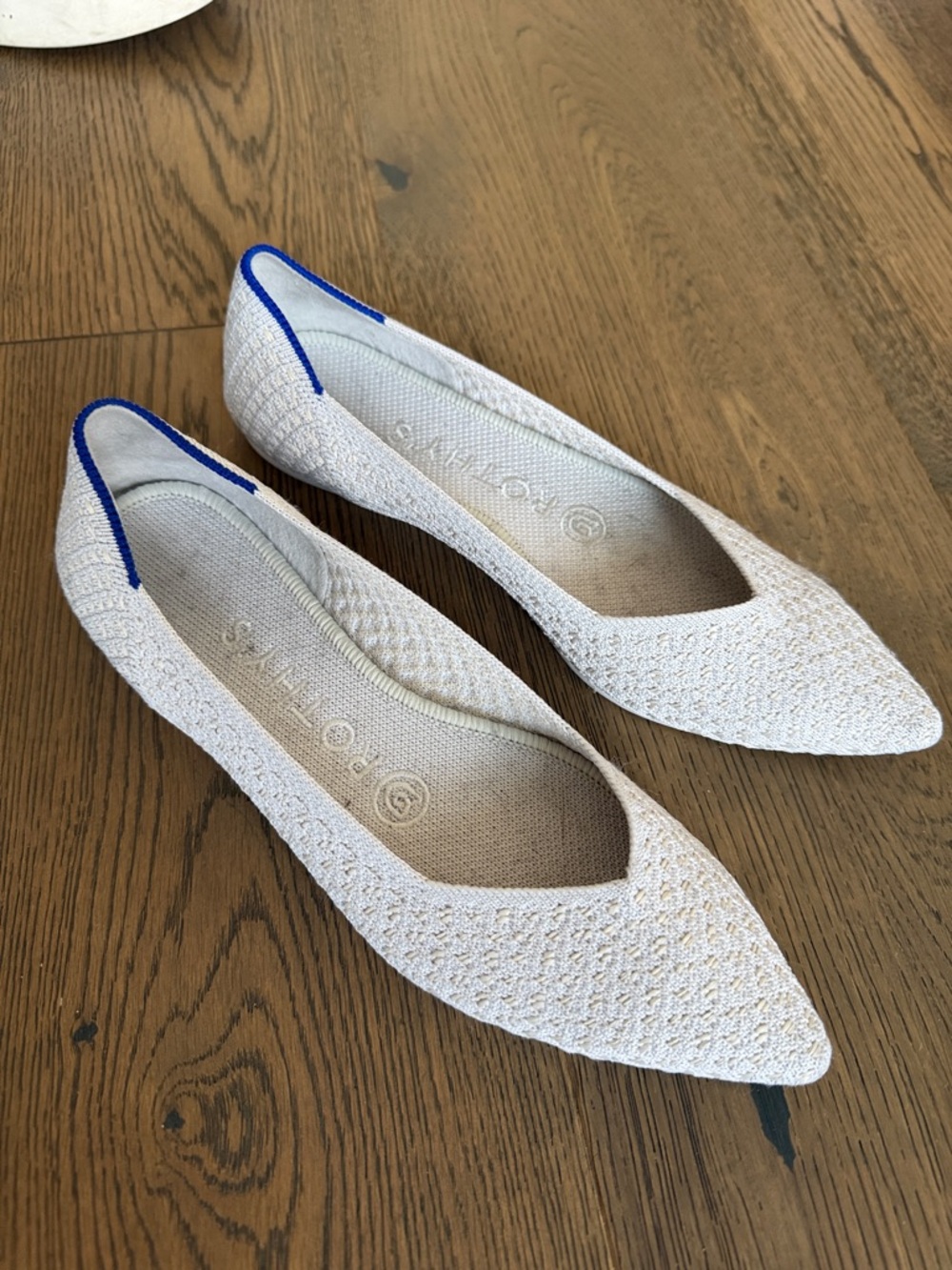 Rothy's Pointed Knit Flats in Light grey with blue trim - Picture 1 of 1